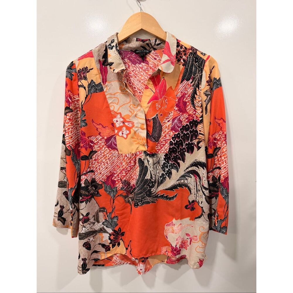 Nic+Zoe Mixed Floral Print Popover Blouse Small
